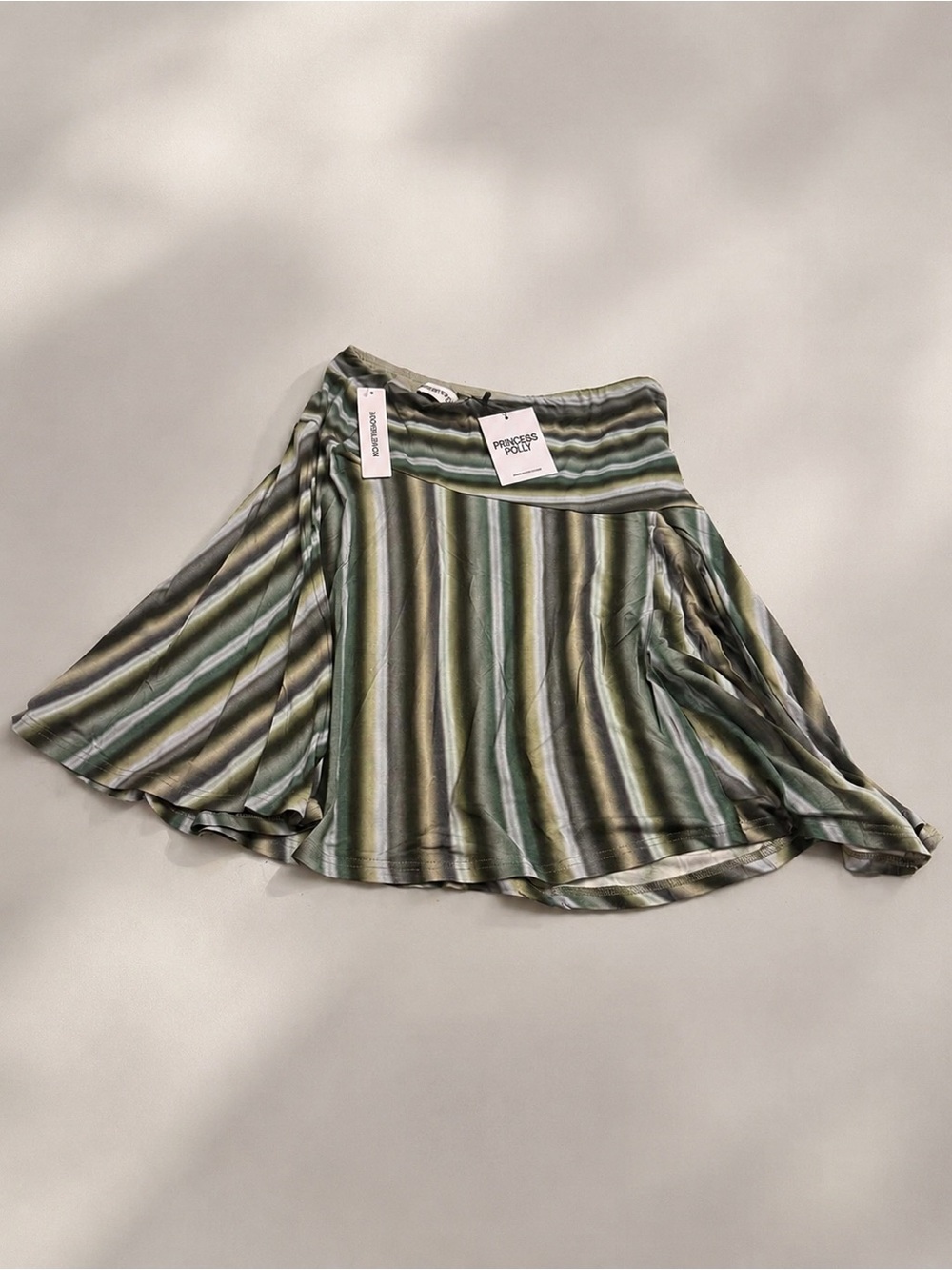 Princess Polly Olive & Sage Striped Circle Skirt